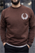 Kahverengi 3 İplik Şardonlu Baskılı Sweatshirt