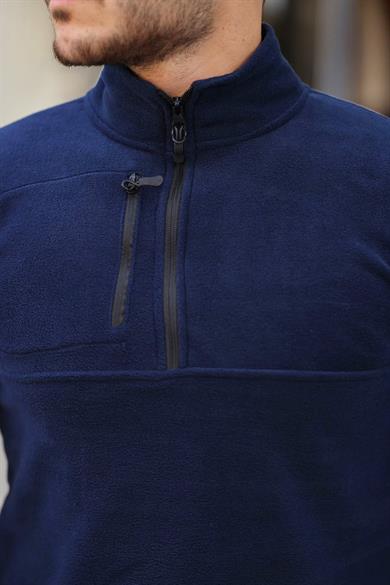 Kalın Kışlık Fermuarlı Lacivert Polar Sweatshirt