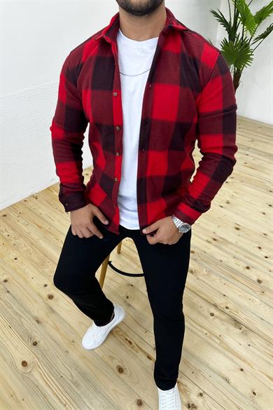 Kalın Kışlık Kırmızı Ekose Polar Gömlek