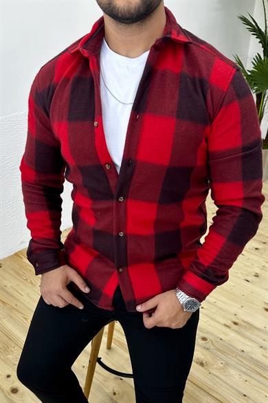 Kalın Kışlık Kırmızı Ekose Polar Gömlek