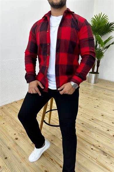 Kalın Kışlık Kırmızı Ekose Polar Gömlek