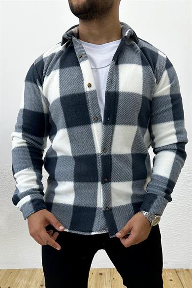 Kalın Kışlık Siyah Ekose Polar Gömlek