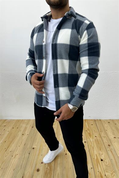 Kalın Kışlık Siyah Ekose Polar Gömlek