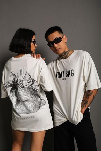 Kırık Beyaz Dolar Baskılı Oversize Basic Tshirt