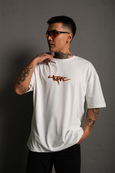 Kırık Beyaz Gangster Paradise Baskılı Oversize Basic Tshirt