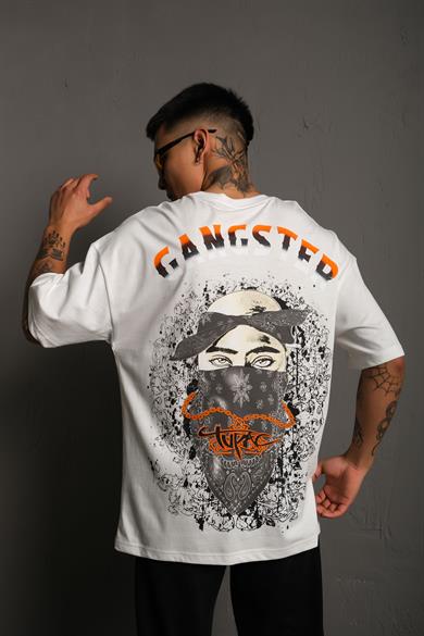 Kırık Beyaz Gangster Paradise Baskılı Oversize Basic Tshirt