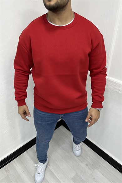 Kırmızı 3 İplik Şardonlu Oversize Sweatshirt