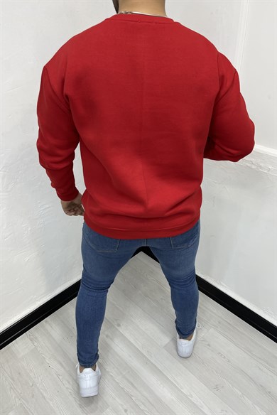 Kırmızı 3 İplik Şardonlu Oversize Sweatshirt