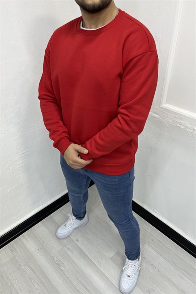 Kırmızı 3 İplik Şardonlu Oversize Sweatshirt