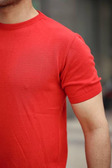 Kırmızı Basic Örme Triko Tshirt