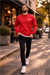 Kırmızı üç iplik şardonlu sweatshirt