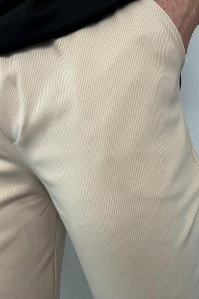 Krem Duble Paça Örme Kumaş Likralı Jogger
