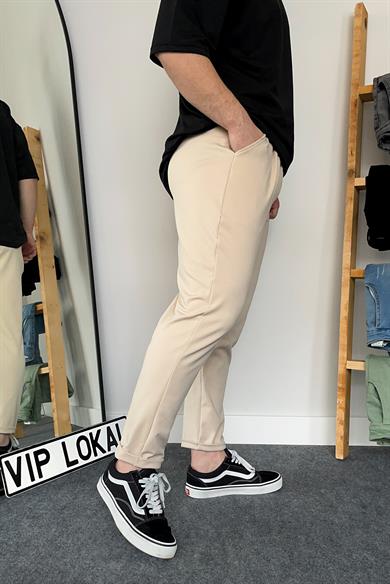 Krem Duble Paça Örme Kumaş Likralı Jogger