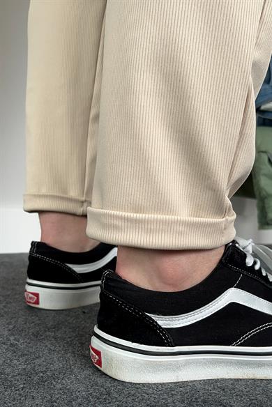 Krem Duble Paça Örme Kumaş Likralı Jogger