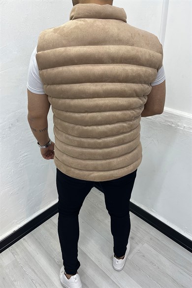 Krem İçi Astarlı Şişme Nubuk Yelek