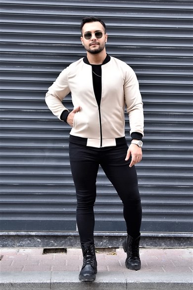 Krem Slim Fit Nubuk Ceket