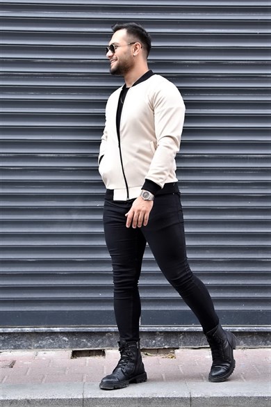 Krem Slim Fit Nubuk Ceket