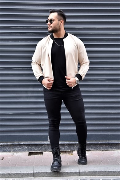 Krem Slim Fit Nubuk Ceket