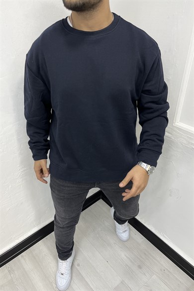Lacivert 3 İplik Şardonlu Oversize Sweatshirt