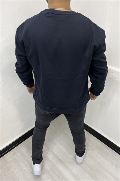 Lacivert 3 İplik Şardonlu Oversize Sweatshirt