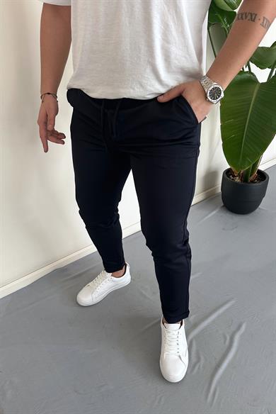 Lacivert Duble Paça Beli Lastikli Likralı Jogger