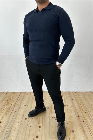Lacivert Slim Fit Polo Yaka Triko Kazak