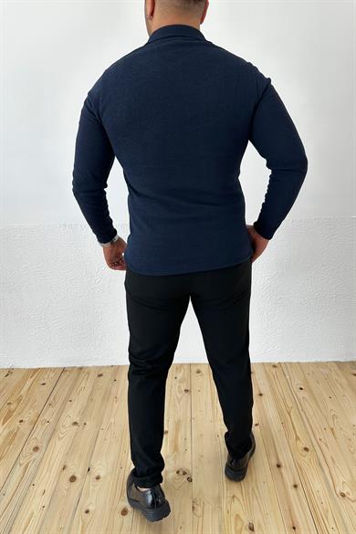 Lacivert Slim Fit Polo Yaka Triko Kazak