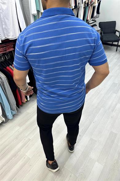 Mavi Çizgili Slim fit Polo Yaka Tshirt