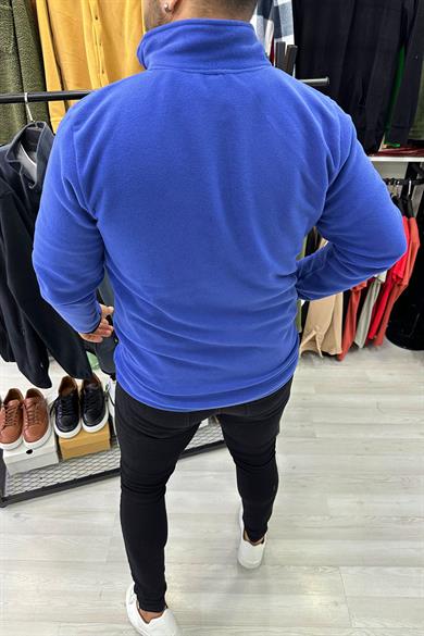 Mavi Tam Fermuarlı Polar Ceket