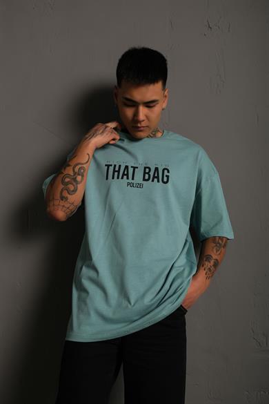 Mint Mavi Dolar Baskılı Oversize Basic Tshirt