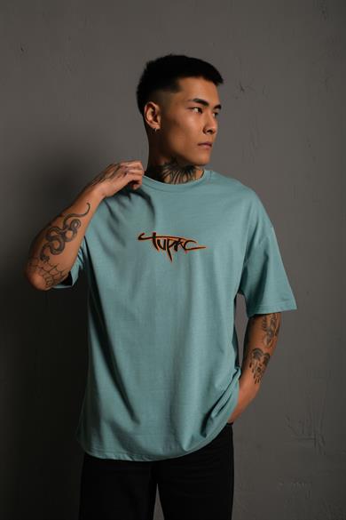 Mint Mavi Gangster Paradise Baskılı Oversize Basic Tshirt