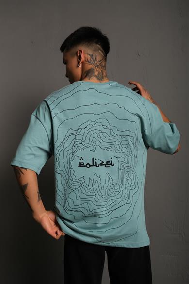 Mint Mavi Polizei Baskılı Oversize Basic Tshirt