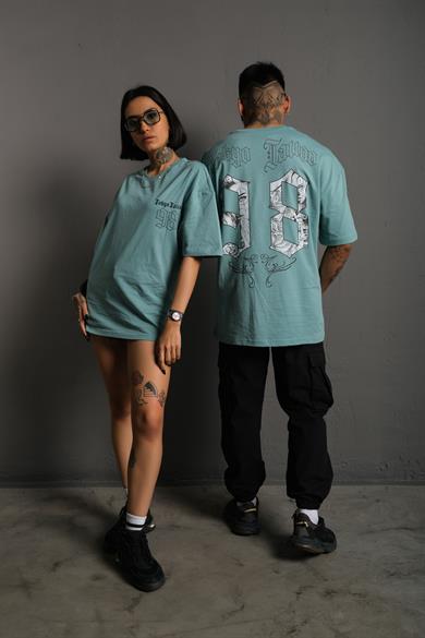 Mint Mavi Tokyo 98 Baskılı Oversize Basic Tshirt