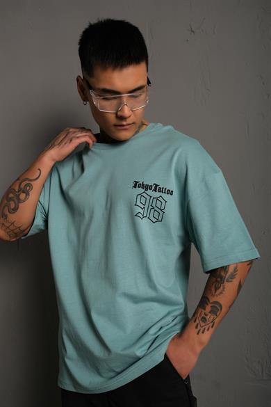 Mint Mavi Tokyo 98 Baskılı Oversize Basic Tshirt