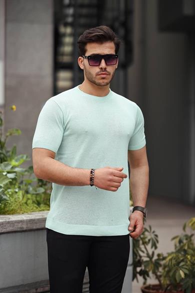 Mint Yeşil Basic Örme Triko Tshirt