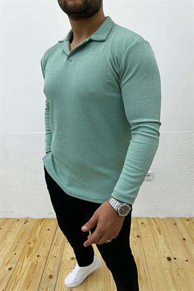 Mint Yeşil Fitilli Likralı Slim Fit Sweat