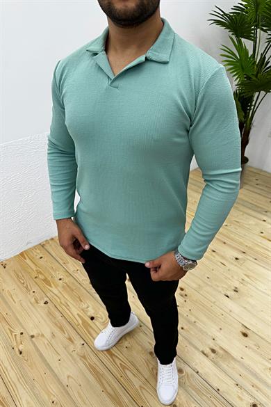 Mint Yeşil Fitilli Likralı Slim Fit Sweat