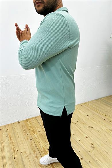 Mint Yeşil Fitilli Likralı Slim Fit Sweat