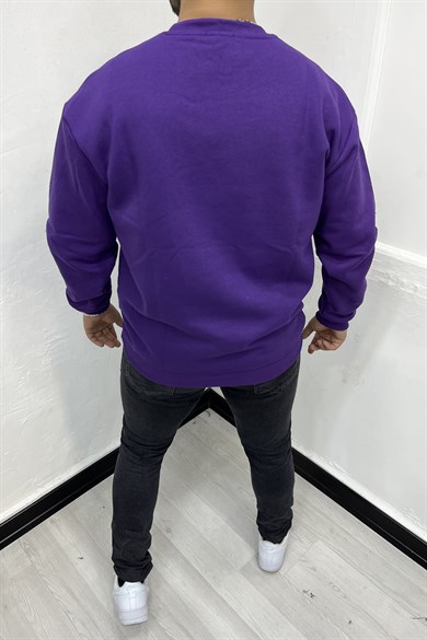 Mor 3 İplik Şardonlu Oversize Sweatshirt