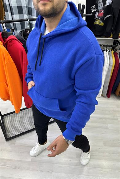 Sax Mavi Oversize Kapüşonlu Sweat