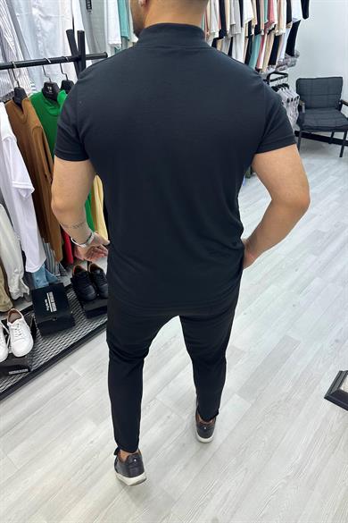 Siyah Balıkçı Yaka Likralı Triko Tshirt