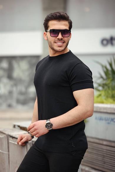 Siyah Basic Örme Triko Tshirt