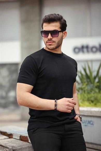 Siyah Basic Örme Triko Tshirt