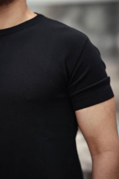 Siyah Basic Örme Triko Tshirt