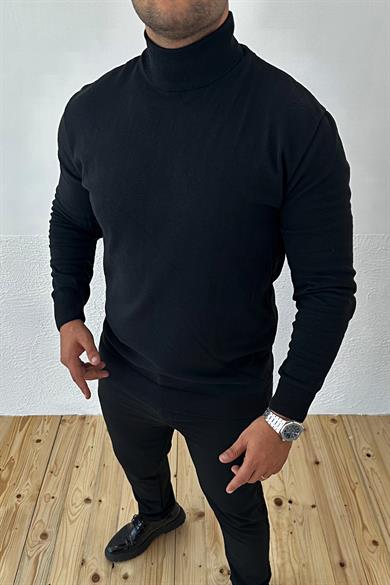 Siyah Boğazlı Pamuk Triko Kazak