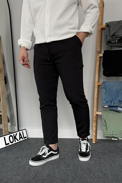Siyah Duble Paça Örme Kumaş Likralı Jogger