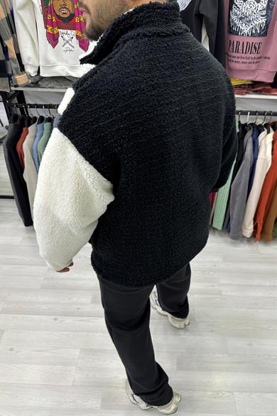 Siyah Fermuarlı Kuzu Ceket