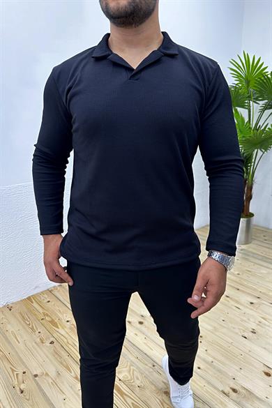 Siyah Fitilli Likralı Slim Fit Sweat