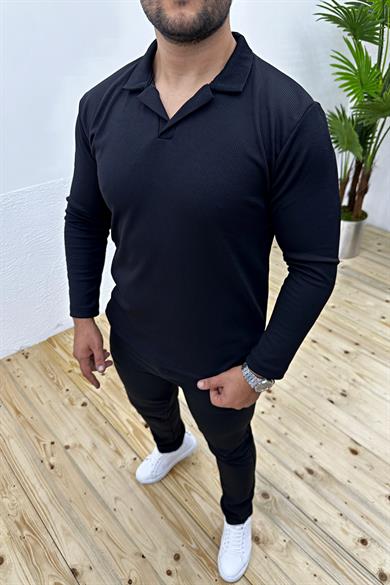 Siyah Fitilli Likralı Slim Fit Sweat