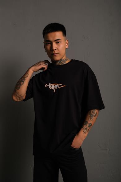 Siyah Gangster Paradise Baskılı Oversize Basic Tshirt